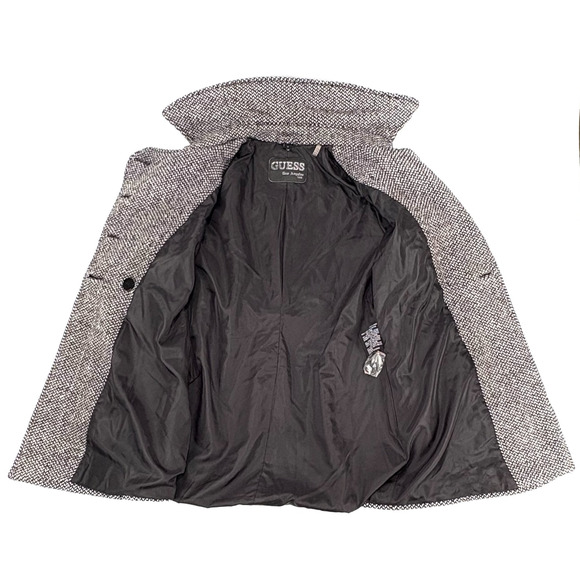 GUESS Los Angeles Wool Coat Double-Breasted Peacoat Houndstooth Plaid Jacket MED - Picture 9 of 9